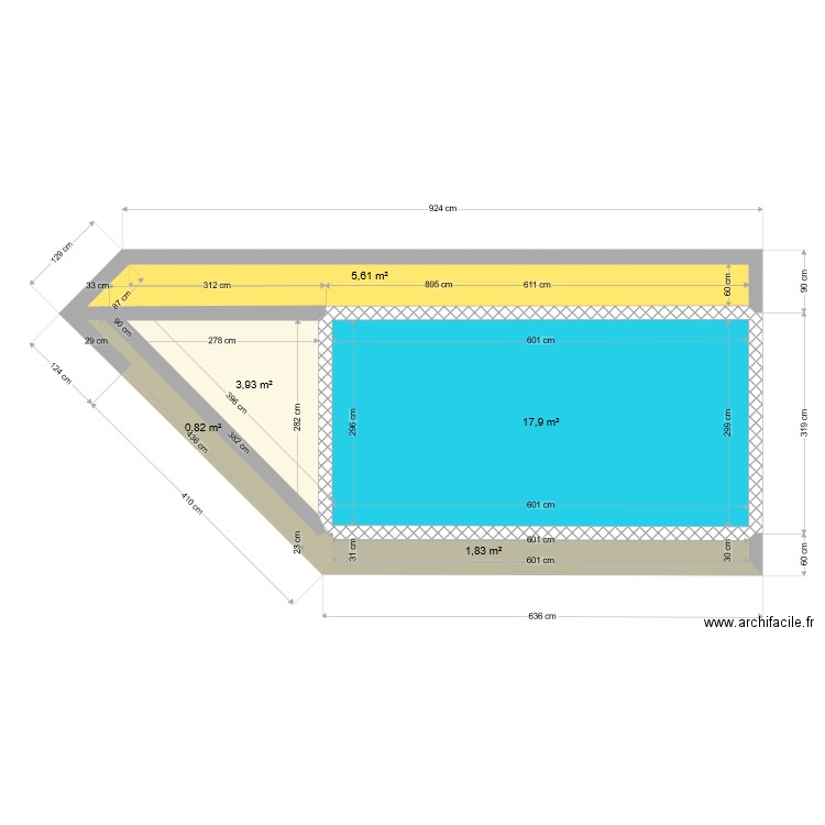 Piscine. Plan de 5 pièces et 30 m2