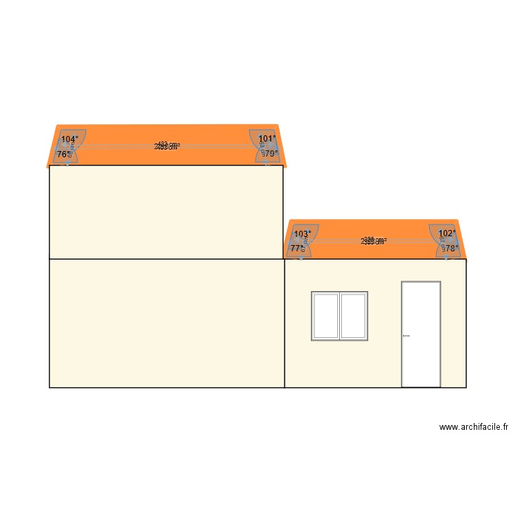 agrandissement façade sud. Plan de 2 pièces et 5 m2