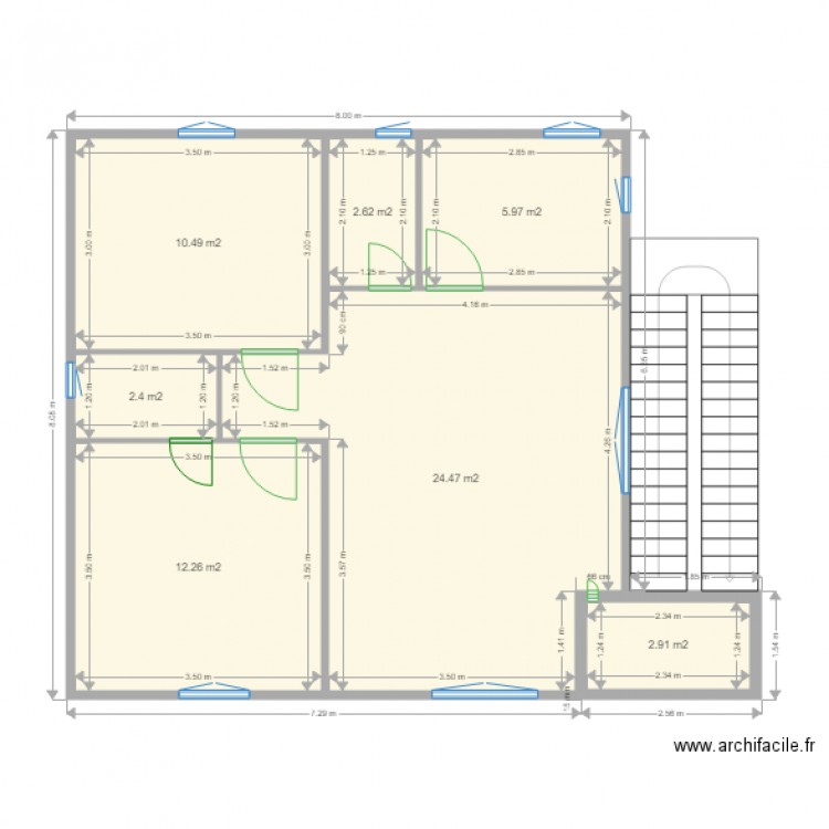 Plan étage PK 18. Plan de 7 pièces et 61 m2