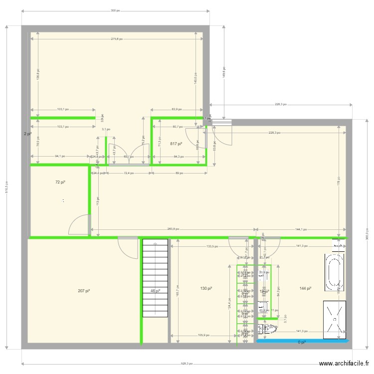 Sous-sol. Plan de 13 pièces et 135 m2