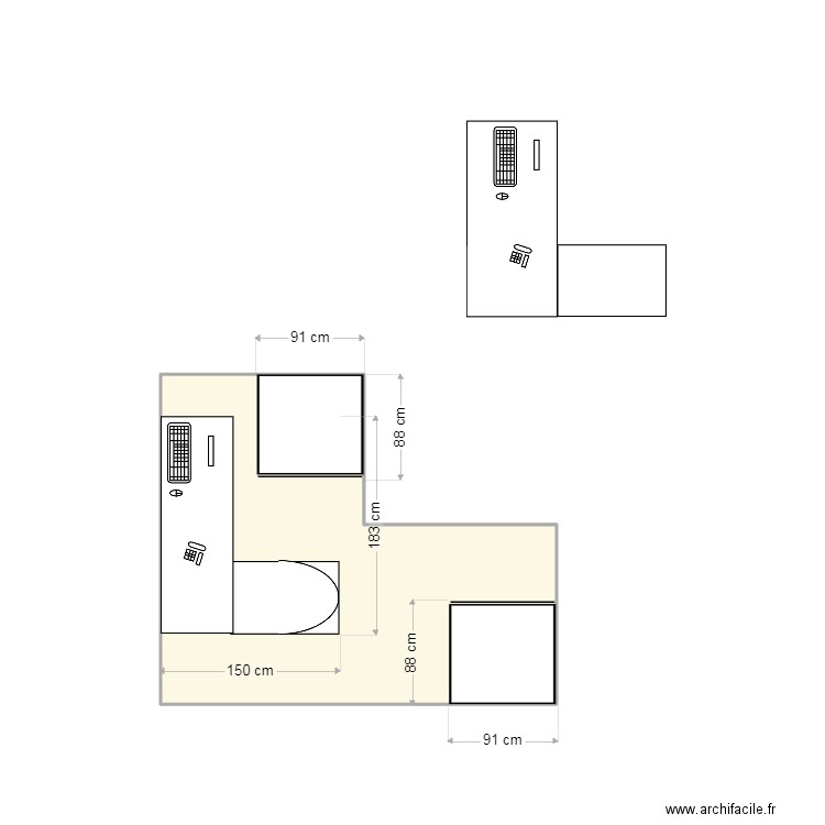 Bureau. Plan de 1 pièce et 7 m2