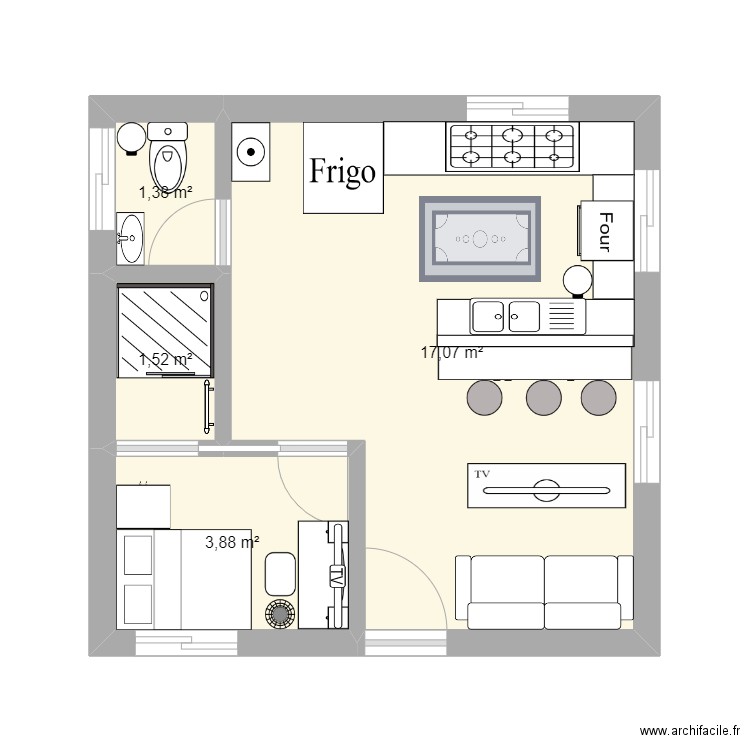 chez moi. Plan de 4 pièces et 24 m2