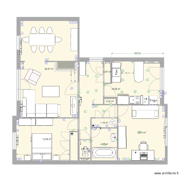 Appart brut cible-cuisine ameublée. Plan de 0 pièce et 0 m2