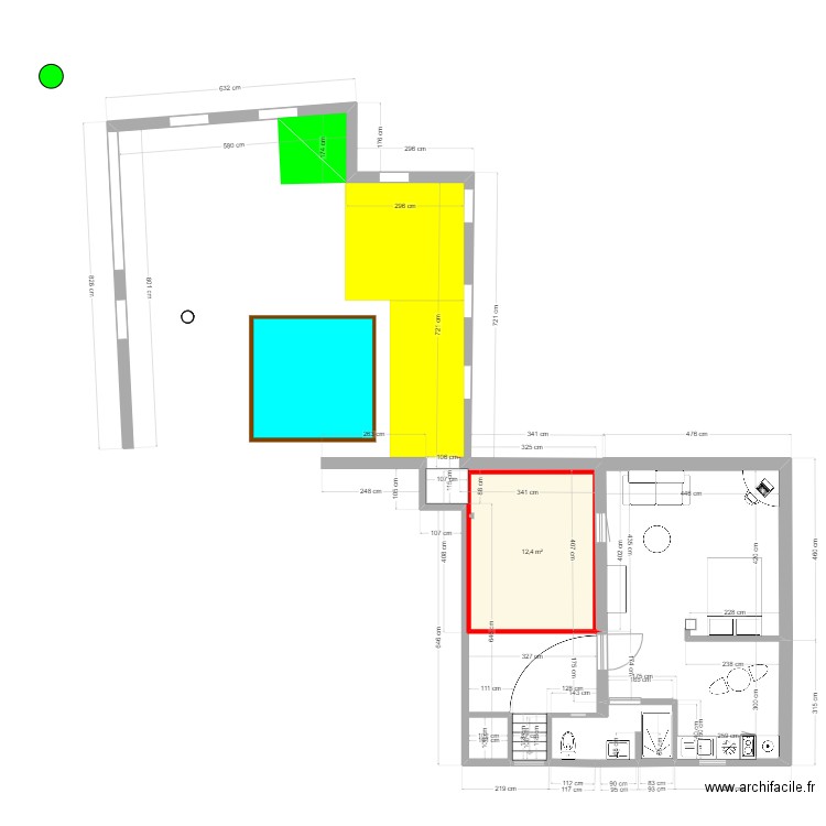 Birly4. Plan de 1 pièce et 12 m2