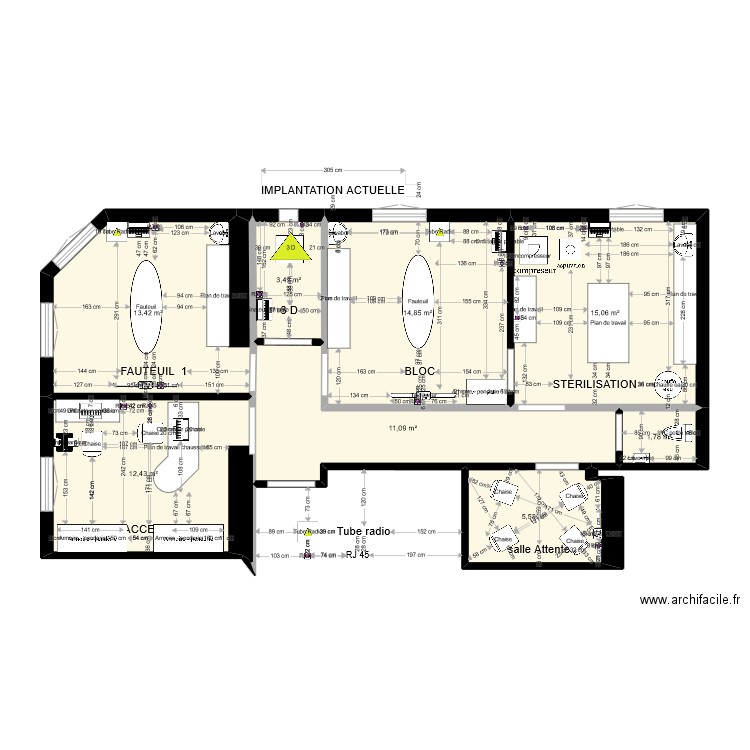 CABINET amenagement actuel. Plan de 8 pièces et 78 m2