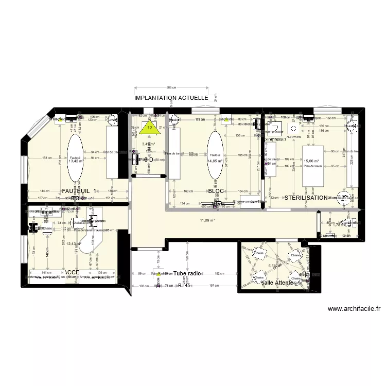 CABINET amenagement actuel. Plan de 