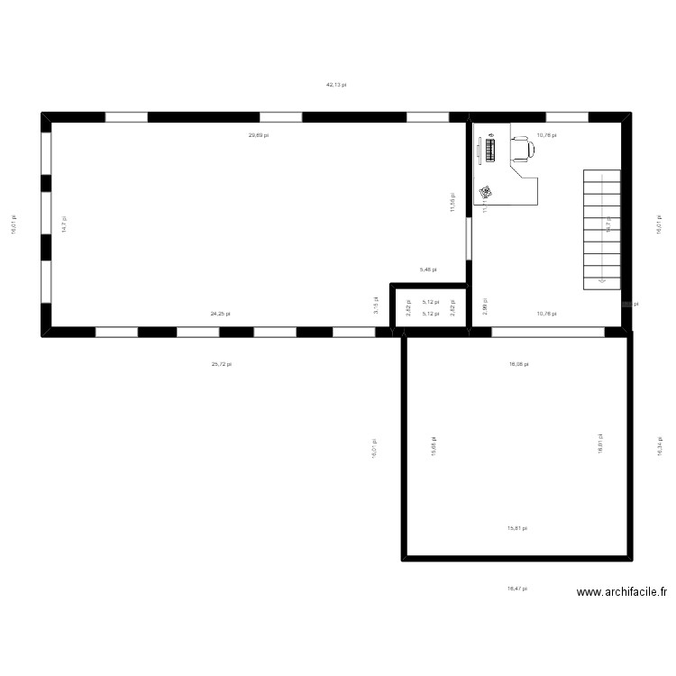 Martin et Dave O'Bomsawin  Rez chaussée. Plan de 3 pièces et 55 m2