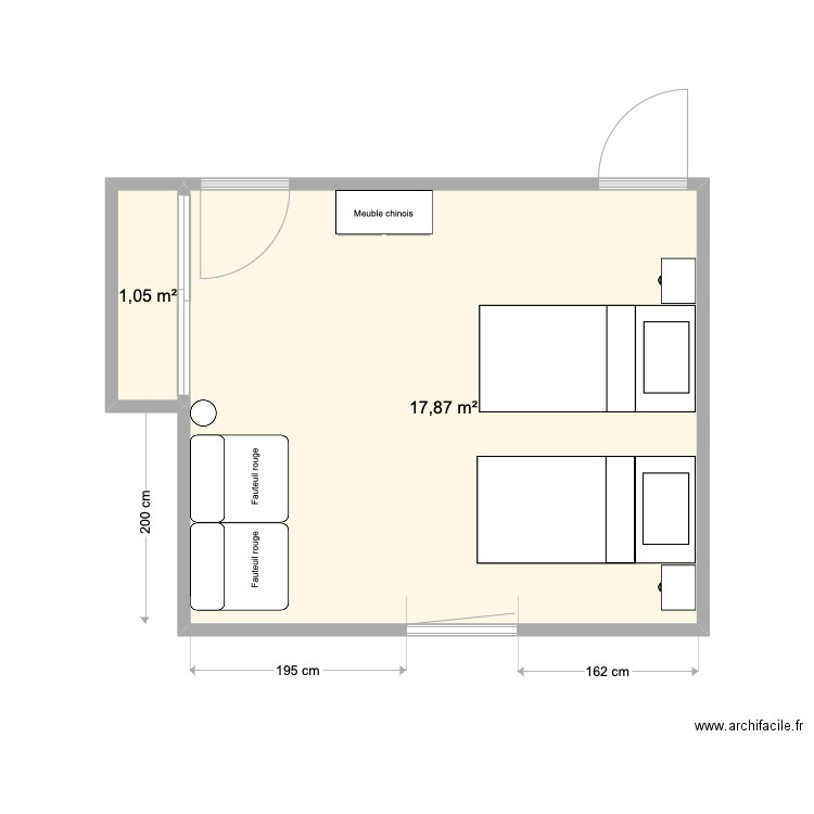 Chambre enfants. Plan de 2 pièces et 19 m2