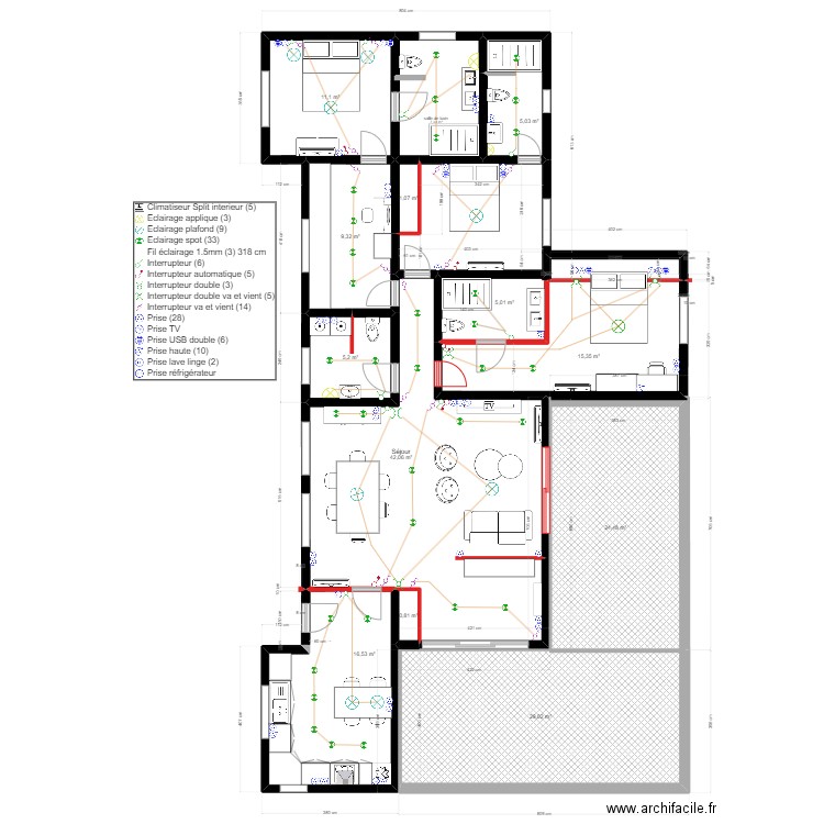 Chagoury Plan éléctrique. Plan de 13 pièces et 172 m2