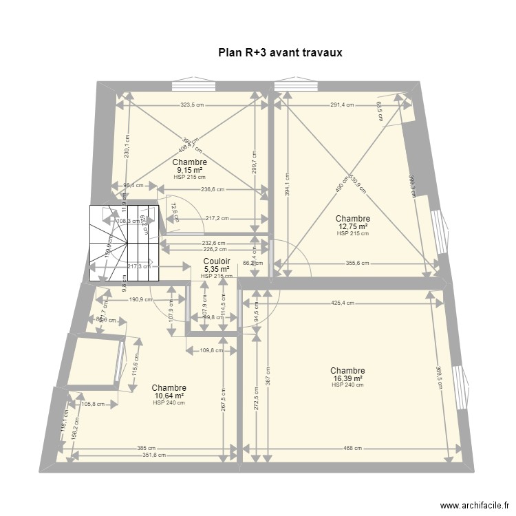 PAMIERS3 R3 avant travaux. Plan de 6 pièces et 55 m2