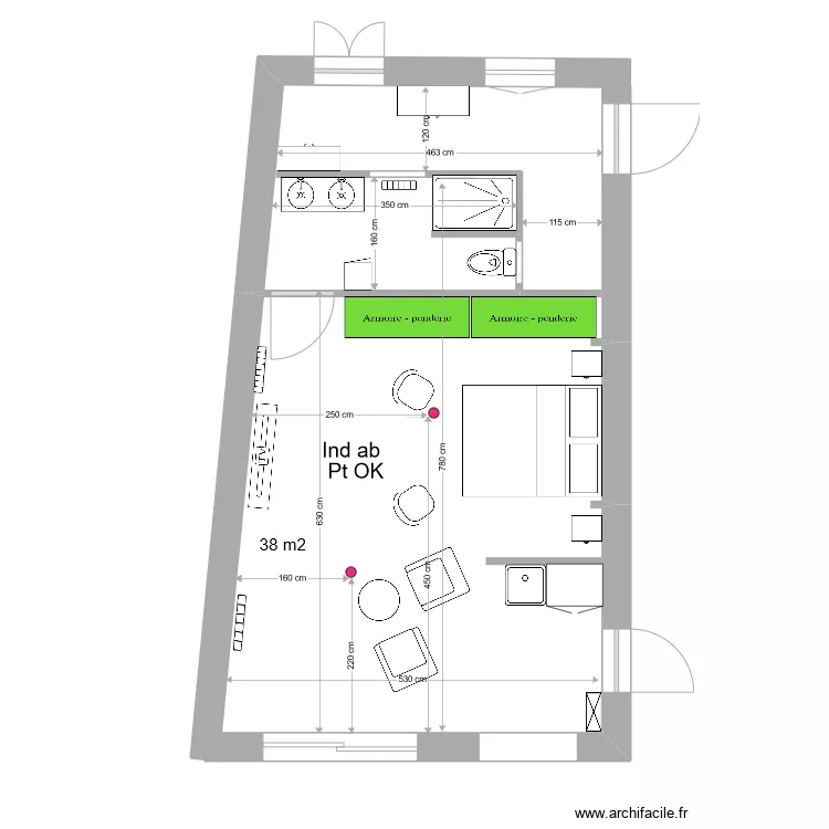 CHAMBRE BAS lit nord ind ab. Plan de CHAMBRE BAS lit nord ind ab. Plan de