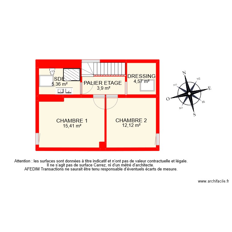 BI 9195 ETAGE . Plan de 9 pièces et 45 m2