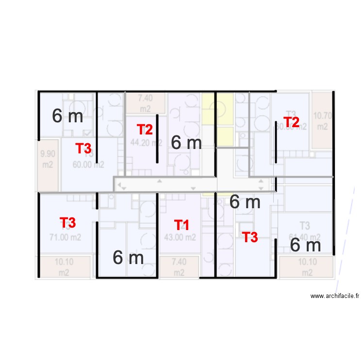 Etages courants bat a. Plan de 0 pièce et 0 m2