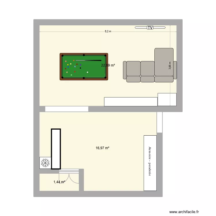 Aménagement sous sol. Plan de 3 Pièces et 41 m² Aménagement sous sol. Plan de 3 Pièces et 41 m²