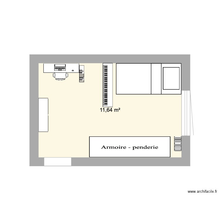 Chambre Clara. Plan de 1 pièce et 12 m2