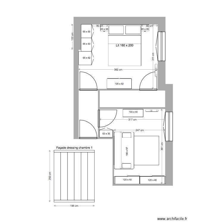 chambres 1 et 2 v1a. Plan de 0 pièce et 0 m2