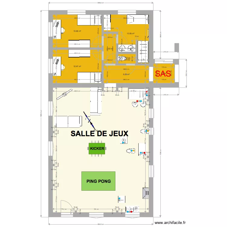 annexe avec salle de jeux et &eacute;vacuation . Plan de 