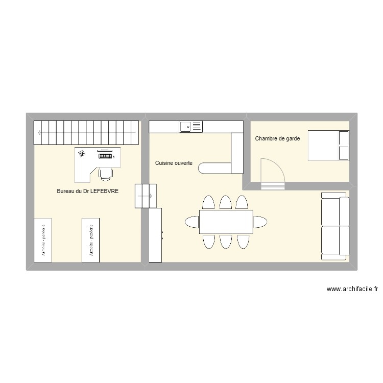 etage. Plan de 3 pièces et 48 m2