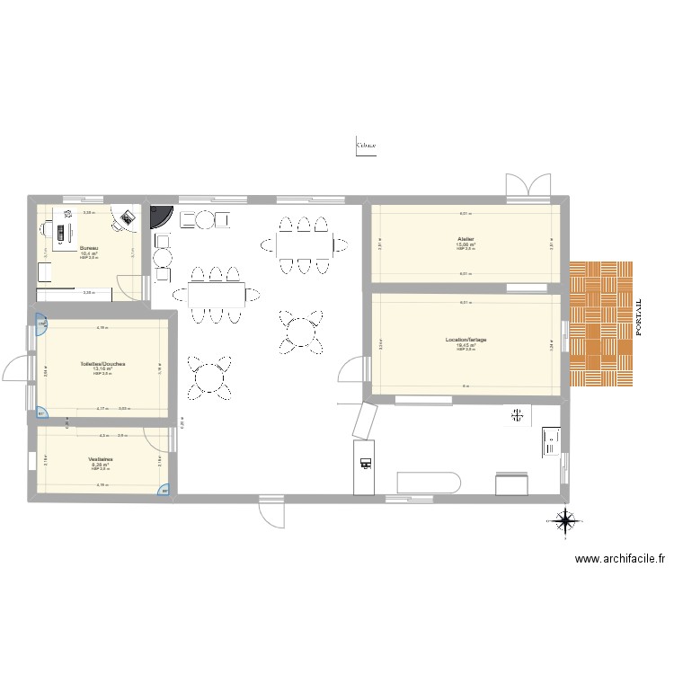 Chalet d'accueil CPAML. Plan de 5 pièces et 66 m2