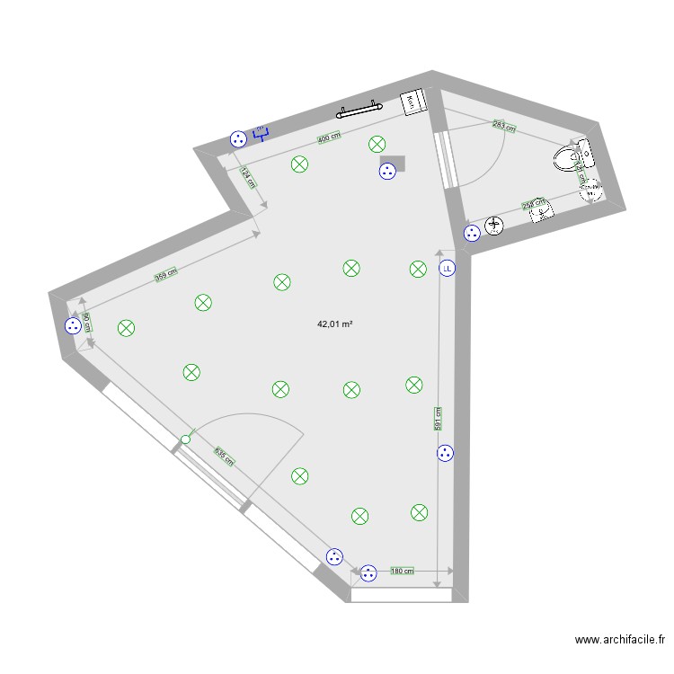 Plan pil poil sans meuble. Plan de 1 pièce et 42 m2