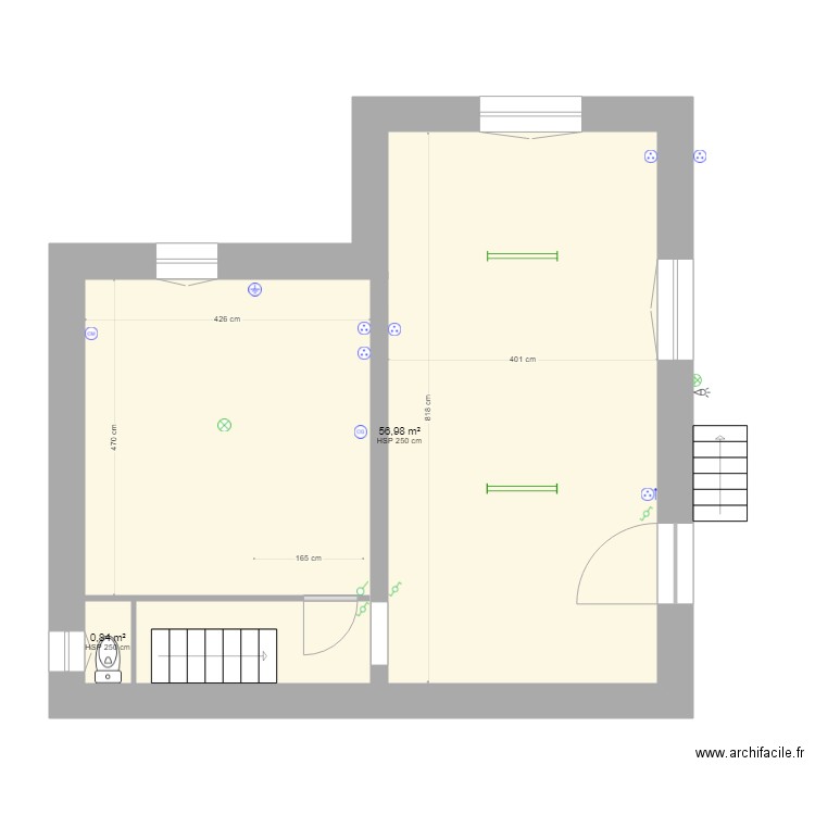 vide sanitaire lavelanet. Plan de 2 pièces et 58 m2