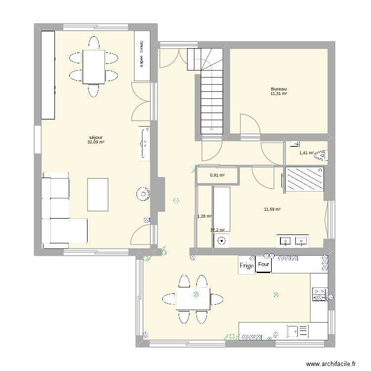 extention. Plan de 7 pièces et 96 m2