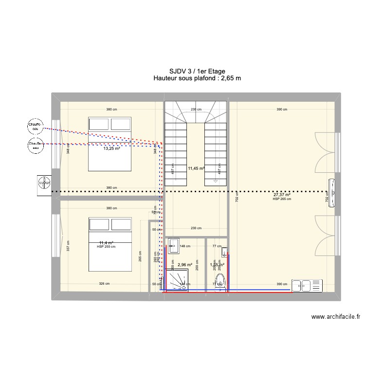 SJDV3 1 etage V2 Plomb. Plan de 7 pièces et 69 m2