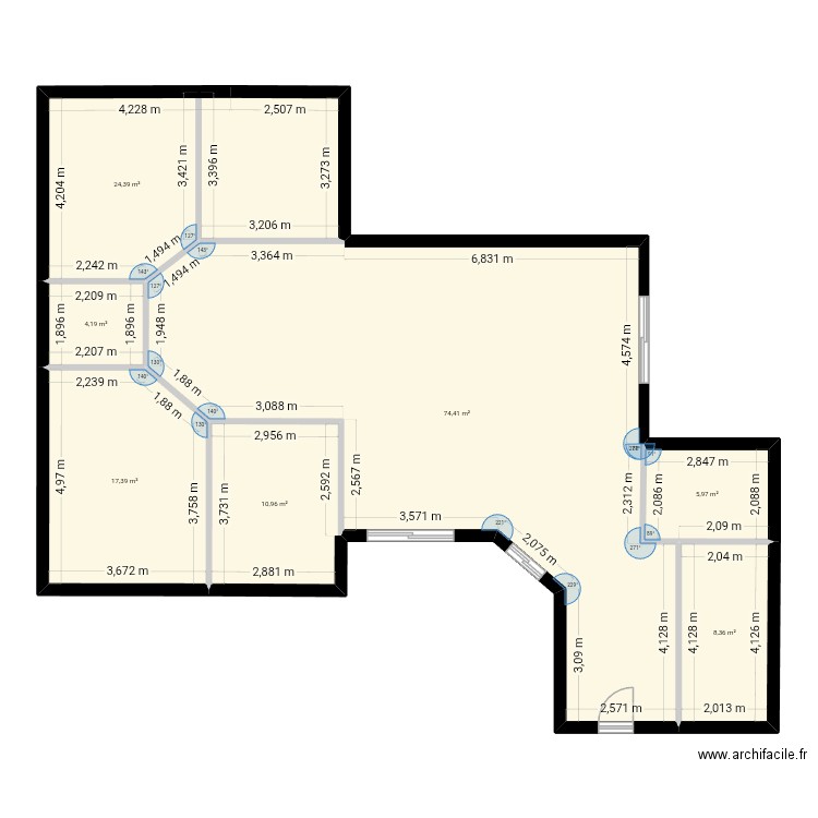 Ali et DADOU. Plan de 7 pièces et 146 m2
