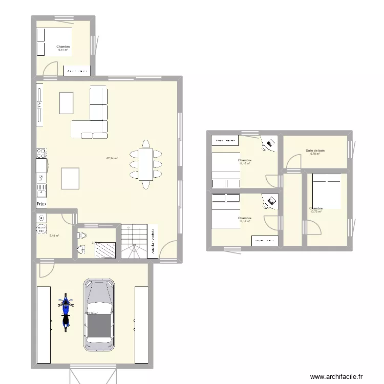 idee maison. Plan de 9 pièces et 164 m²