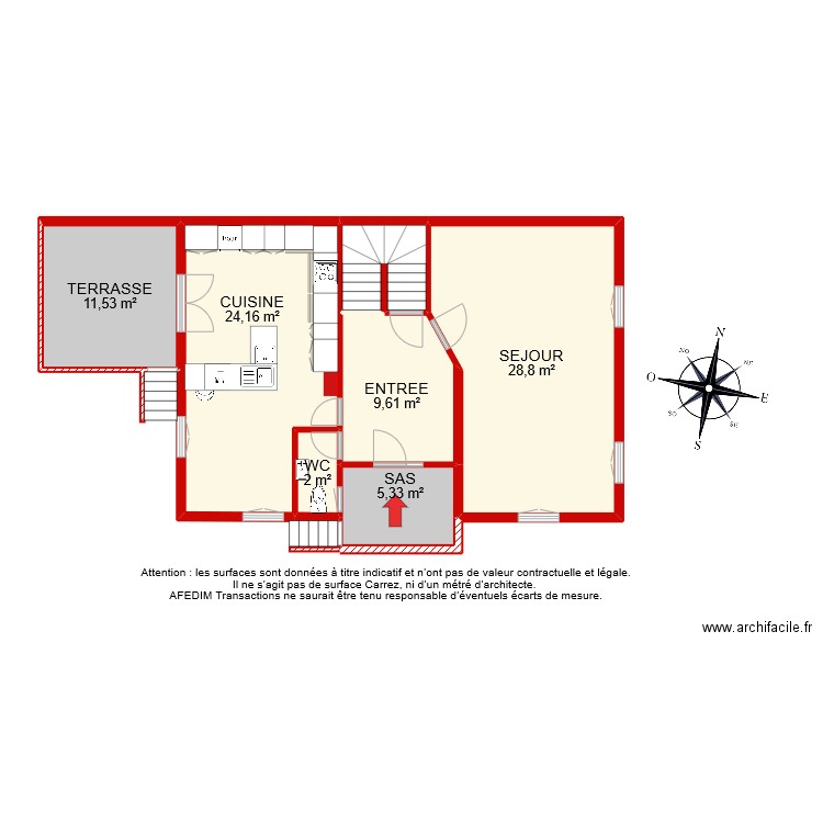 BI 10740 RDC. Plan de 7 pièces et 86 m2