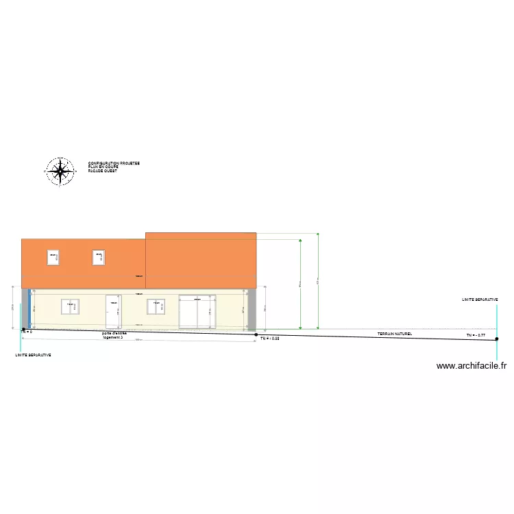PLAN EN COUPE FACADE OUEST. Plan de 