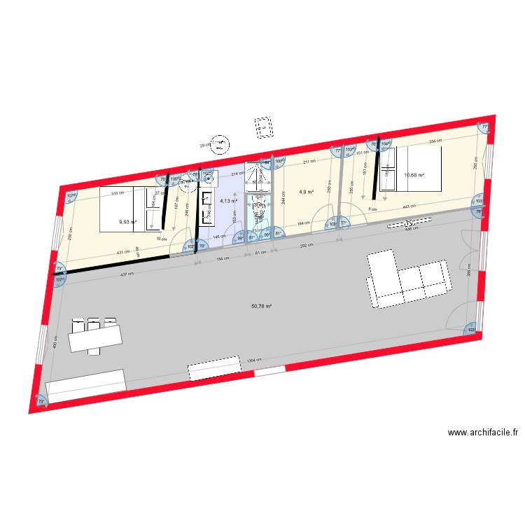 grand appart 3 ch VELUX JEJE vrai dimension. Plan de 6 pièces et 81 m2