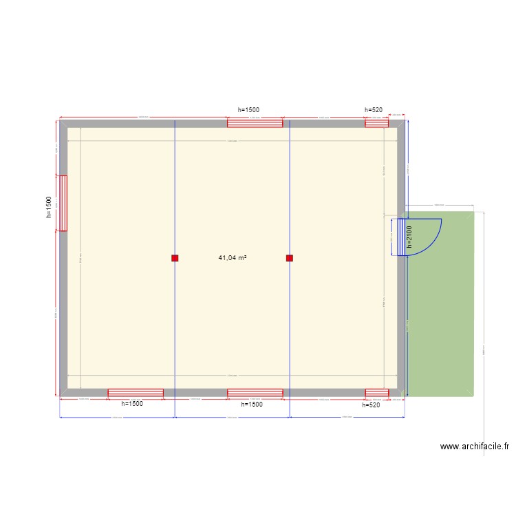 45 крым пустой. Plan de 2 pièces et 46 m2