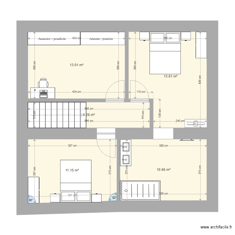 rouchon sam 1er etage. Plan de 5 pièces et 55 m2