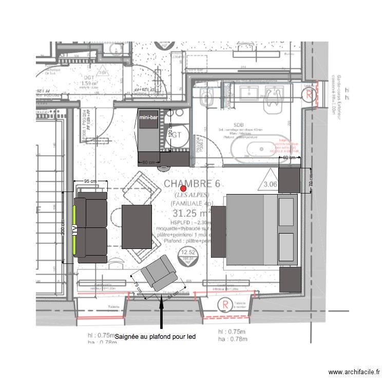 Chambre 6 plan éclairage new. Plan de 0 pièce et 0 m2