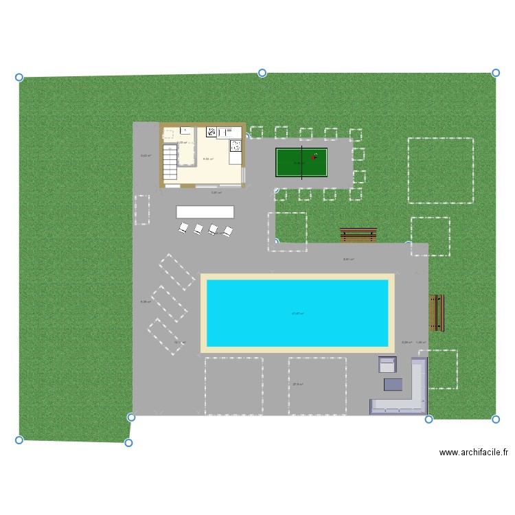 jardin. Plan de 13 pièces et 154 m2
