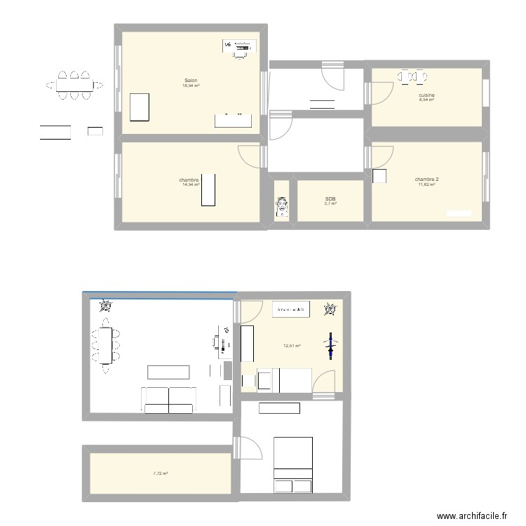 T3 THOMAS V2. Plan de 8 pièces et 78 m2