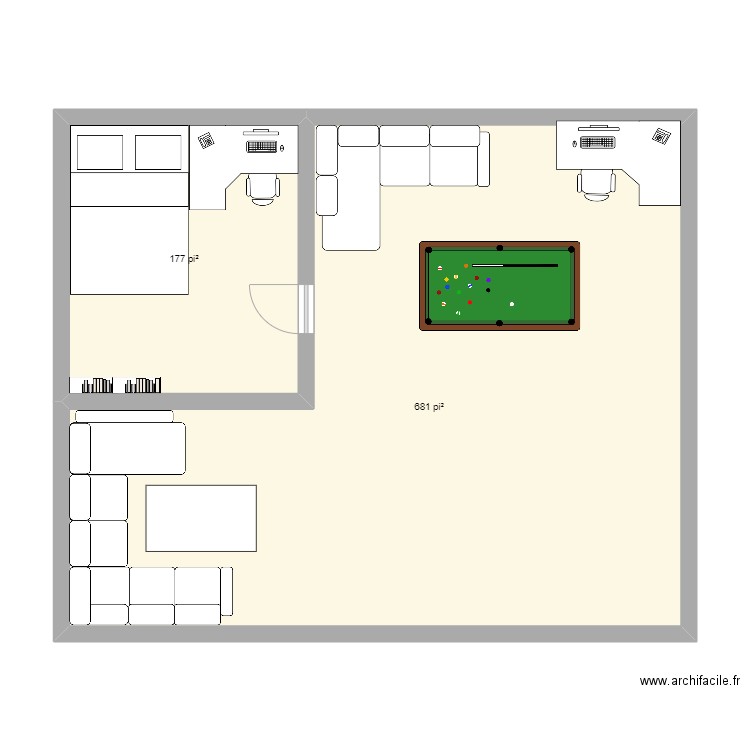 Maison. Plan de 2 pièces et 80 m2
