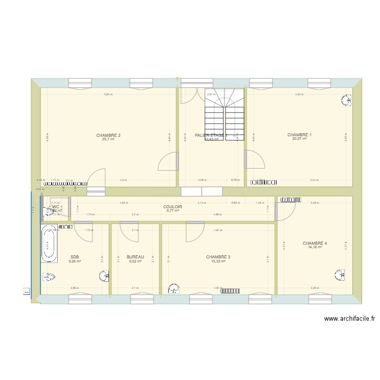 SNDP ET 1. Plan de 9 pièces et 114 m2