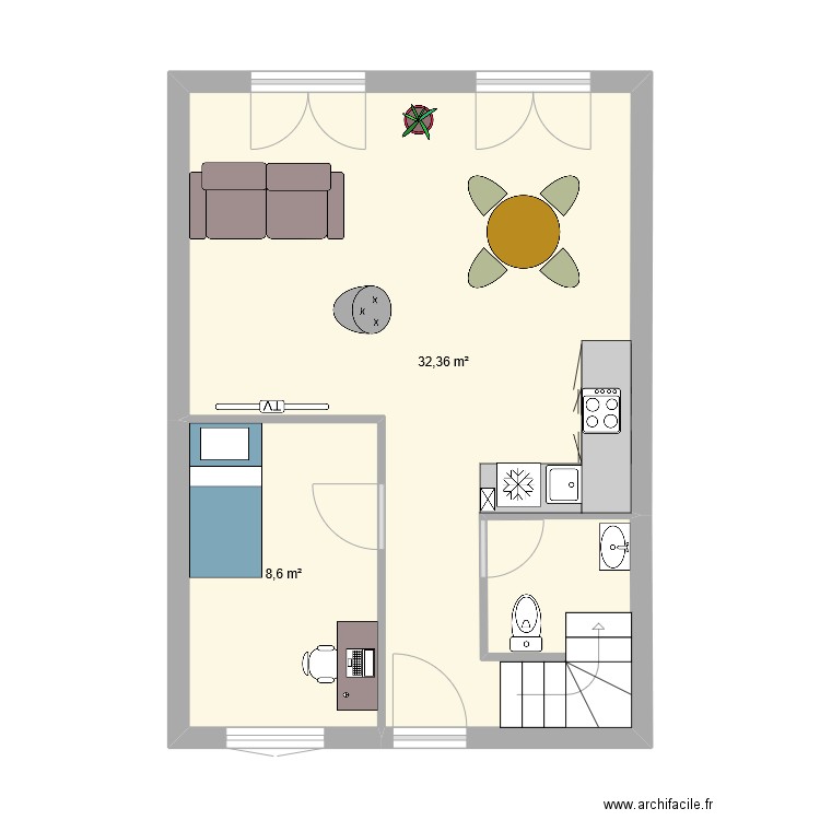 Clos Lot 1 avec présentation meublée. Plan de 2 pièces et 41 m2