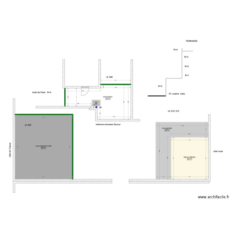 hotel Paris r+4 terrasse. Plan de 5 pièces et 104 m2