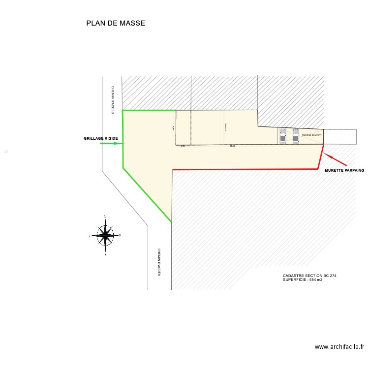 PLAN DE MASSE IMPLANTATION MURETTE ET GRILLAGE . Plan de 0 pièce et 0 m2