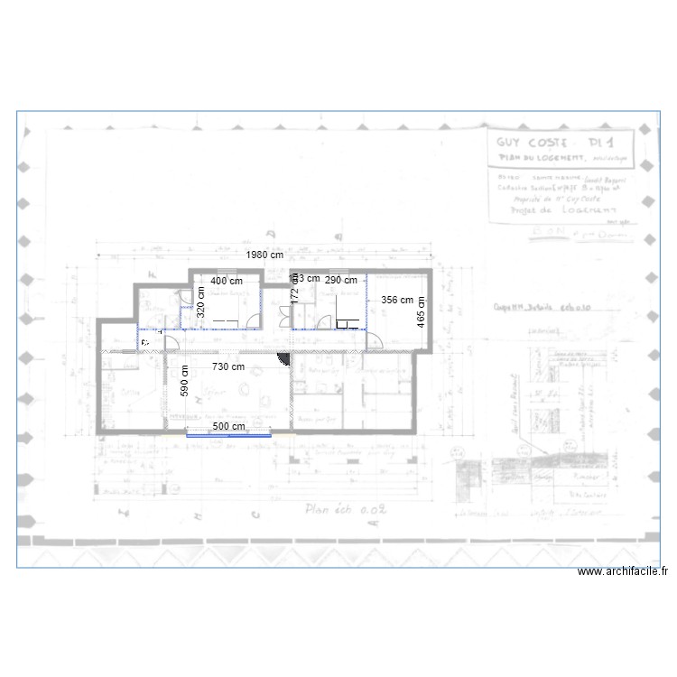 Ferme base structure. Plan de 2 pièces et 46 m2