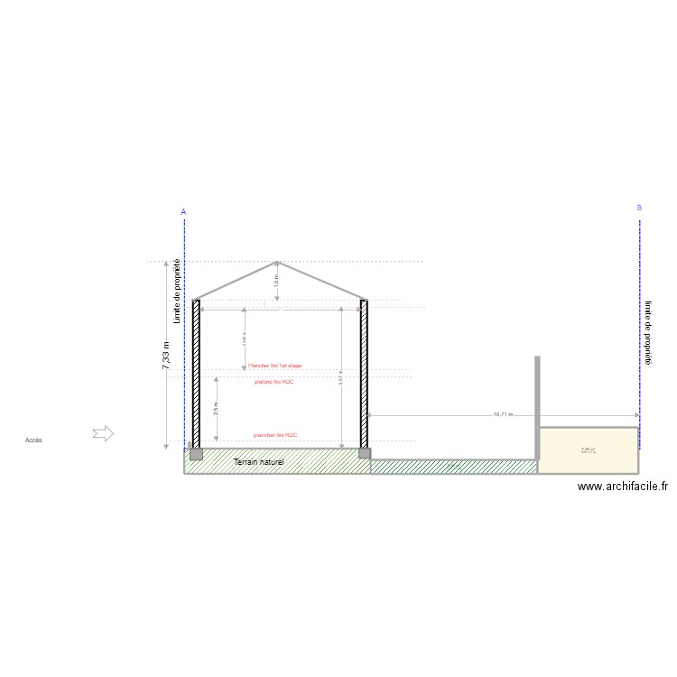 COUPE AA 2. Plan de 3 pièces et 18 m2