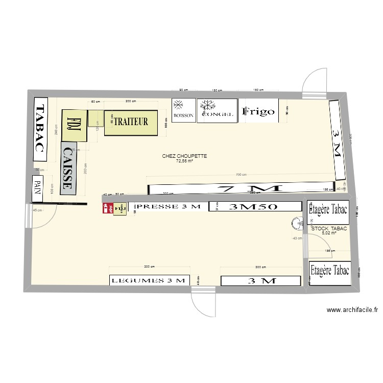 CHOU2. Plan de 2 pièces et 78 m2