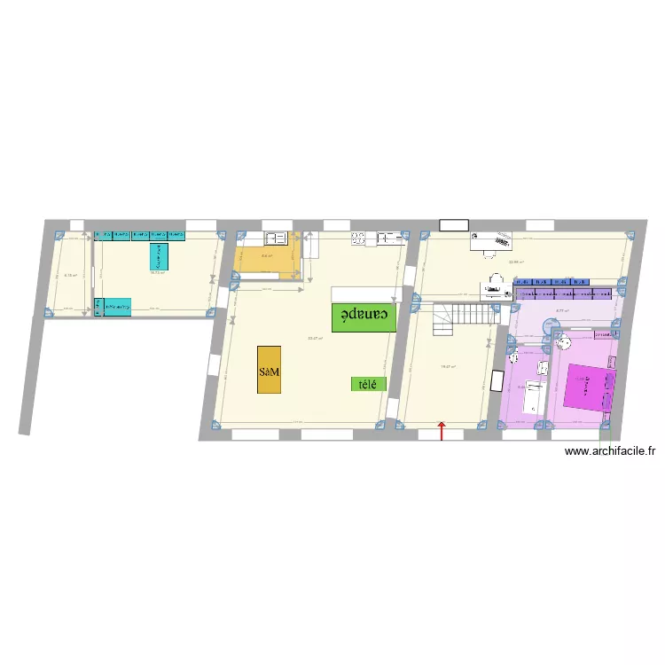 A4 entr&eacute;e par chemin&eacute;e. Plan de 