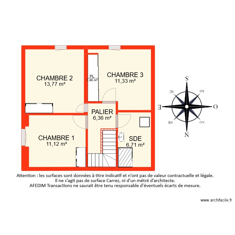 BI9360 ETAGE. Plan de 8 pièces et 51 m2