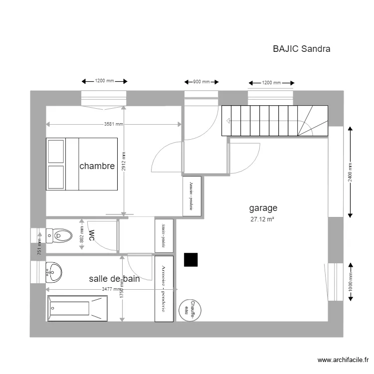 RdC Chambre Garage. Plan de 