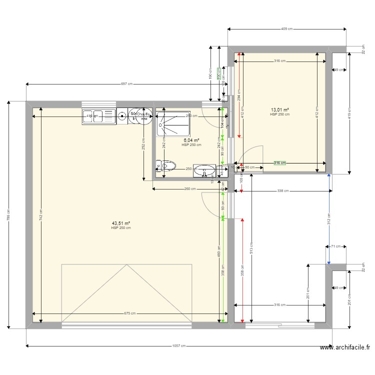 SDB COTATIONS PORTE. Plan de 3 pièces et 63 m2