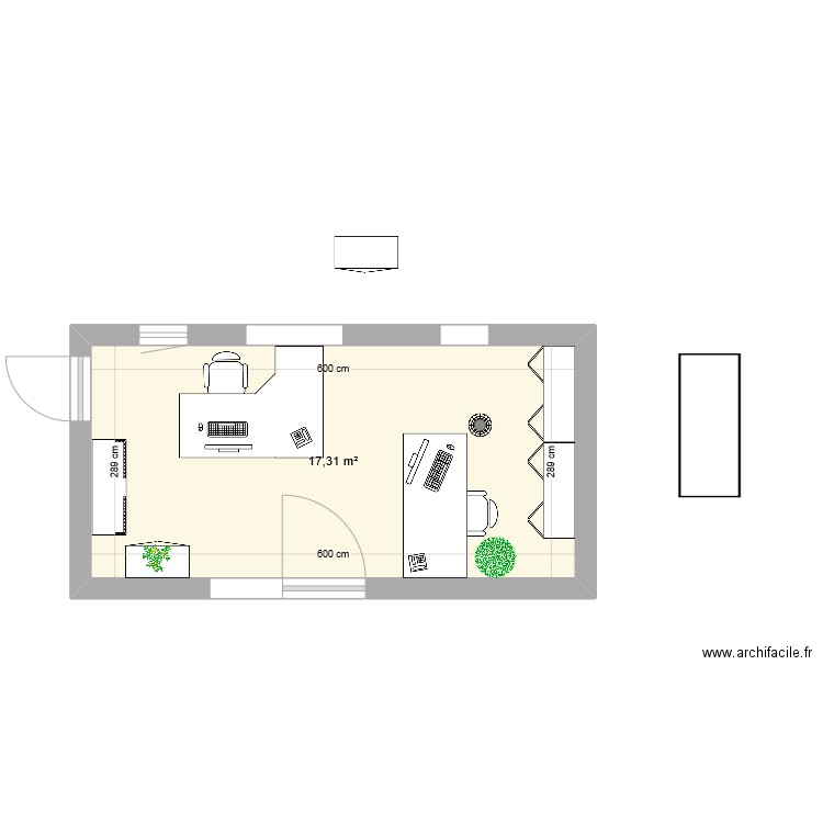 bureau pauline. Plan de 1 pièce et 17 m2